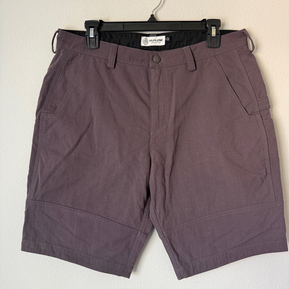Flylow Mens Canvas Mountain Bike Shorts Plum Charcoal Utility Pockets Size XL